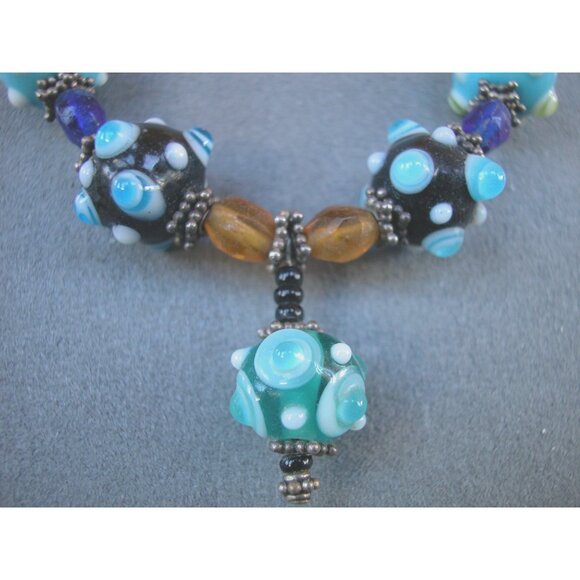 Handmade Lampwork Glass Beaded Necklace 17' - Picture 2 of 5